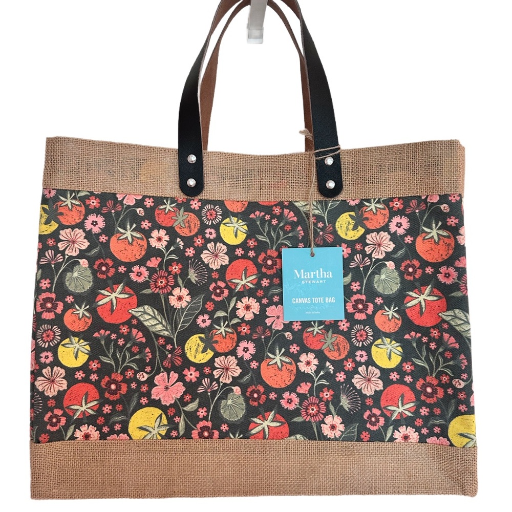 MARTHA STEWART ~ Fall Harvest Print Large Canvas Tote Bag Multicolor - Picture 7 of 8